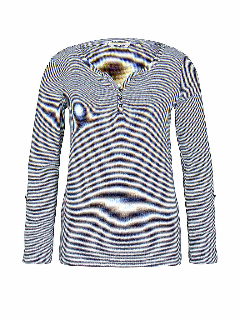 Tom Tailor T-shirt à Manches Longues Henley Offwhite Navy Small Stripe 2XL Femme